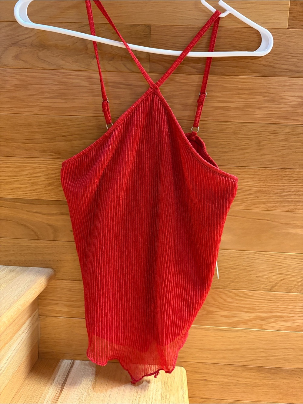 No Boundaries Red Ribbed Spaghetti Strap Cami